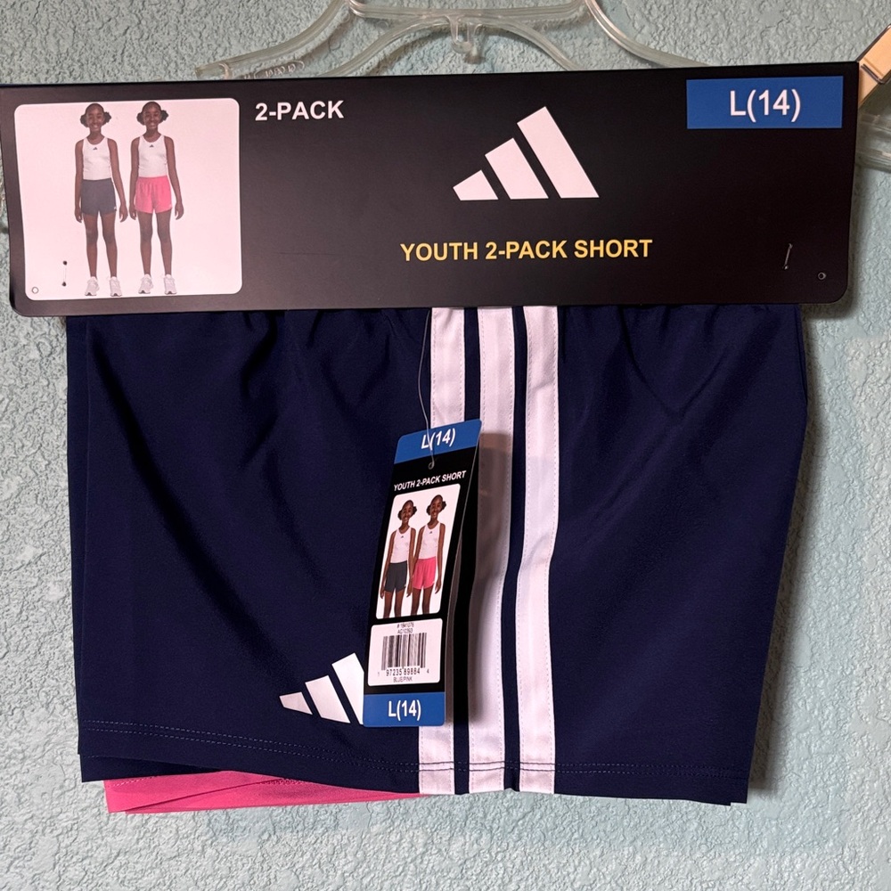 🆕 Youth 2-Pack Athletic Shorts in Navy and Pink, size 14 - NWT